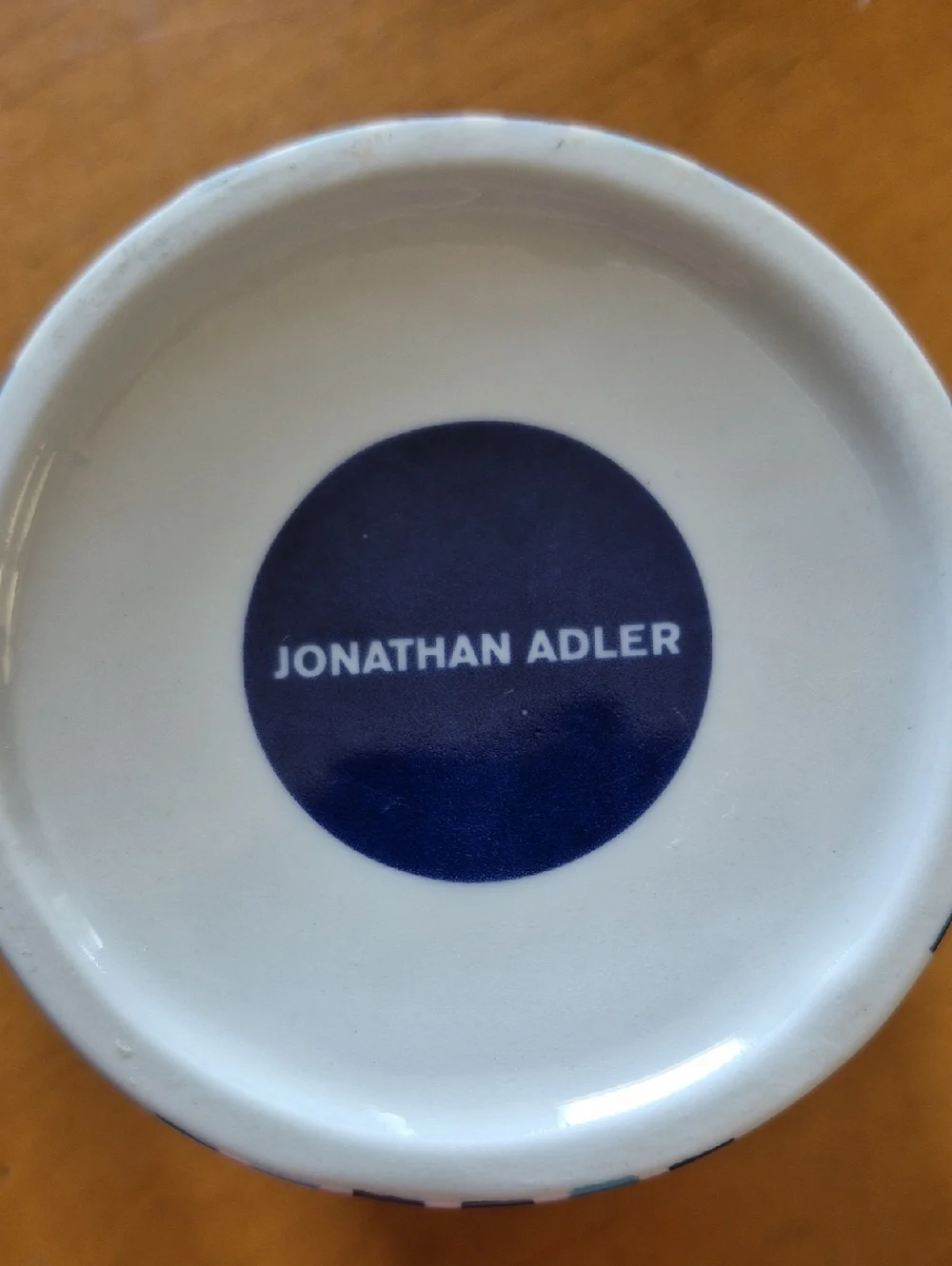 Rare Jonathan Adler Ceramic Geometric Pattern Mug in Teal, Navy & Gold. 12 oz